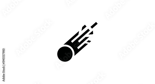 Black Comet or Meteor Streaking Icon on White Background