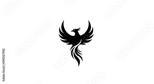 Black Phoenix Bird Silhouette Logo Design Mythical Firebird Symbol