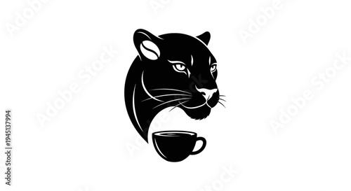 Black Panther Head with Coffee Bean and Cup Logo Design