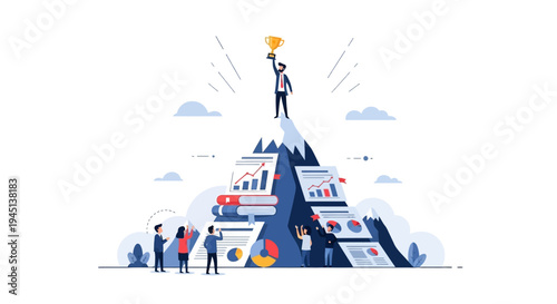 Businessman standing on top of mountain.