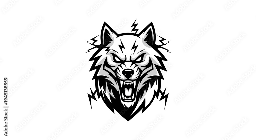 Obraz premium Fierce Wolf Head Logo with Lightning Bolts - Aggressive Animal Mascot Design