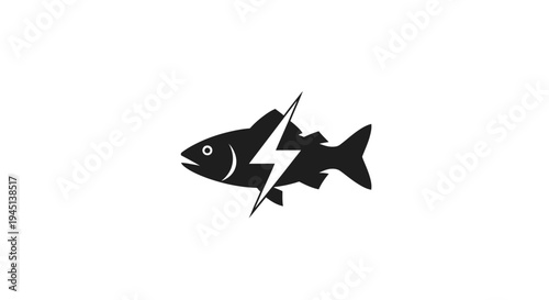 Electric Fish Silhouette Icon with Lightning Bolt Symbol