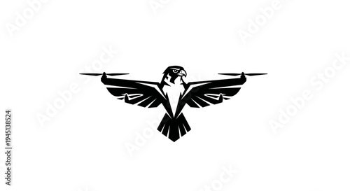 Falcon Drone Logo Design with Propellers - Modern Bird Technology Symbol