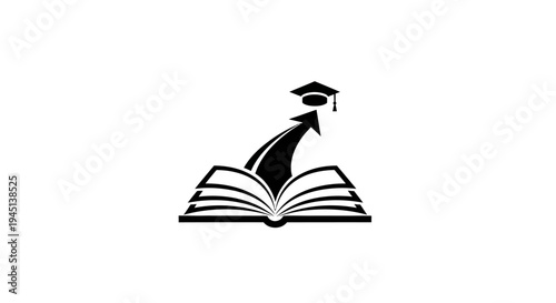 Education Success Concept with Open Book, Rising Arrow, and Graduation Cap