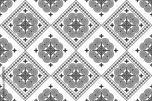 Bilde på lerret Hmong fabric patterns feature intertwined curved lines forming spirals, a unique symbol of the Hmong ethnic group