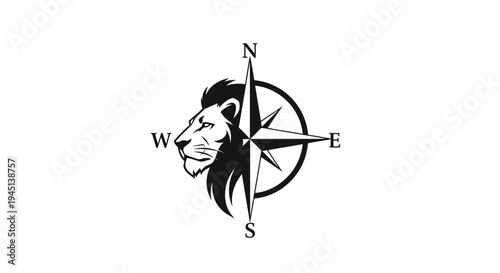Lion Head Compass Rose Logo Symbolizing Strength, Guidance, and Direction