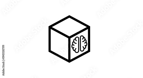 Minimalist Brain in Cube Icon for AI, Thinking, and Innovation Concepts
