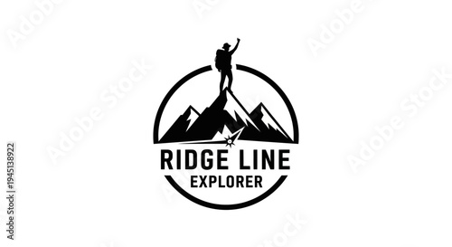 Mountain Explorer Logo Design with Hiker on Peak Silhouette