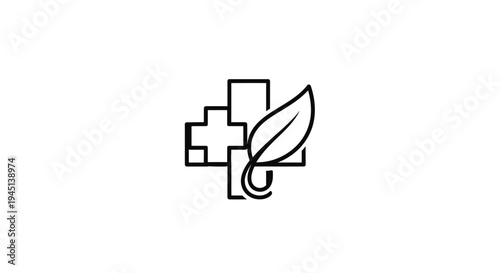 Natural Health Cross and Leaf Icon for Herbal Medicine and Wellness