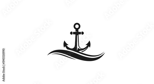 Nautical Anchor and Wave Logo Design on White Background