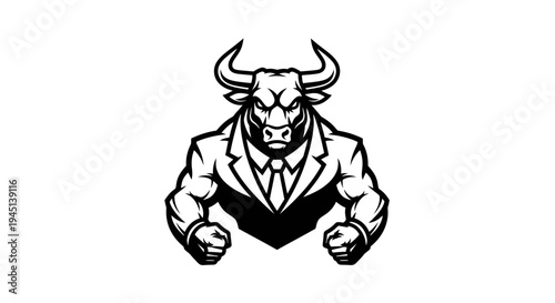 Powerful Bull in Business Suit Mascot Logo Design for Finance and Market