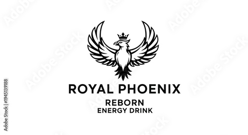 Royal Phoenix Reborn Energy Drink Logo - Mythical Bird with Crown Emblem