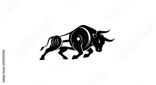 Stylized black bull logo design, powerful animal symbol, strength and determination icon