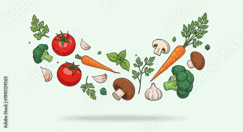 Fresh vegetables and fruits collection.