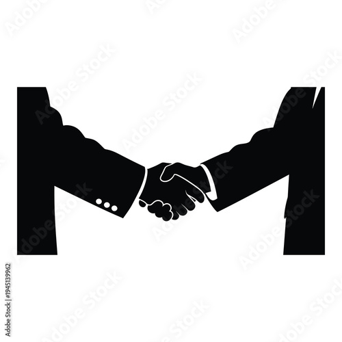Two suited arms shaking hands in a business agreement isolated on white background