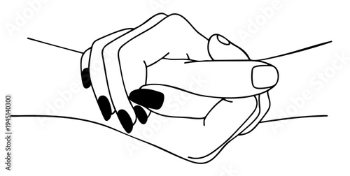 Protective Hand Gesture Woman Covering Man Hand Support. Line Art