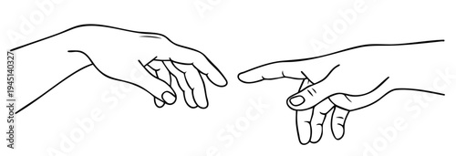 Reaching Hands Gesture Almost Touching Fingers Moment of Creation and Emotional Tension Line Art