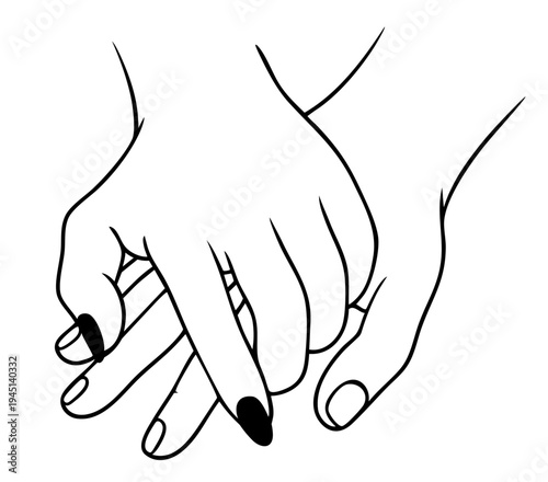 Supportive Hand Gesture Woman Comforting Man  in a difficult situation Holding Fingers Emotional Support Line Art