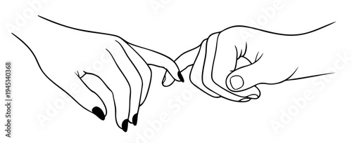 Contour Drawing of Man and Woman Couple Holding Pinky Fingers as Last Connection Before Separation