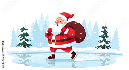 Santa Claus Ice Skating Outdoors.