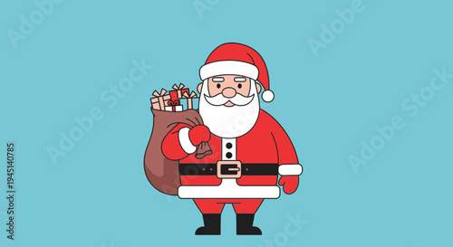 Santa Claus in Red Suit Holding Bag.