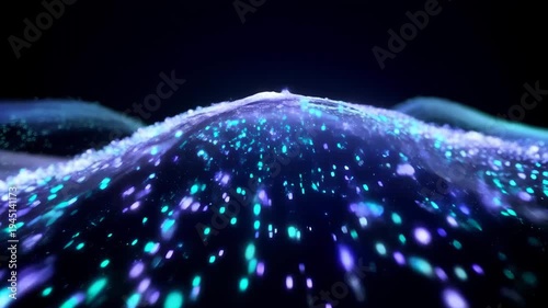 Abstract light particles and data points transforming into calm organic wave