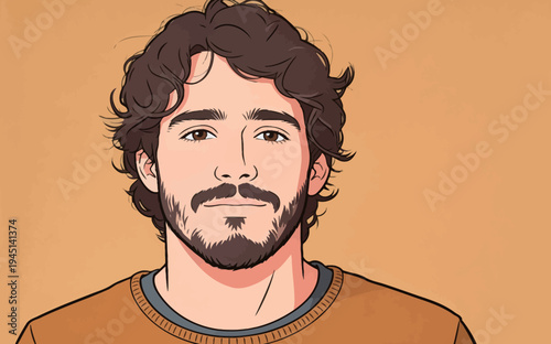 A man with curly hair and a beard looks directly at the viewer against a yellow backdrop. He wears a sweater and appears relaxed.