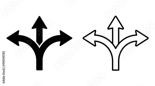 Directional path icons with arrows branching upward and downward, symbolizing choices, decision-making, navigation, and multiple route options.