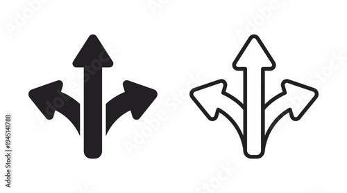 Directional path icons with arrows branching upward and downward, symbolizing choices, decision-making, navigation, and multiple route options.