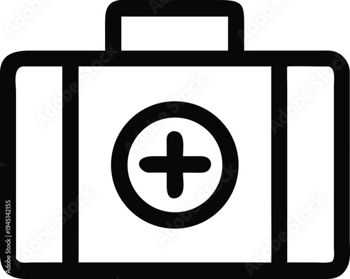 First aid kit icon with plus symbol medical bag health