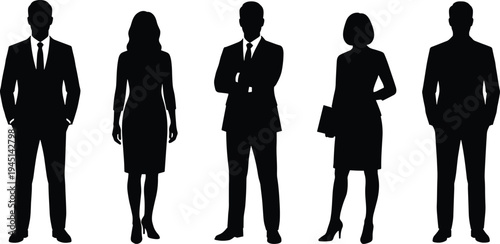Business professionals silhouettes set, confident corporate men and women standing office team leaders isolated black business people collection for design