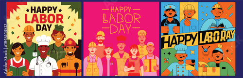 Labor Day. Set of vintage poster for celebration, vector illustration.