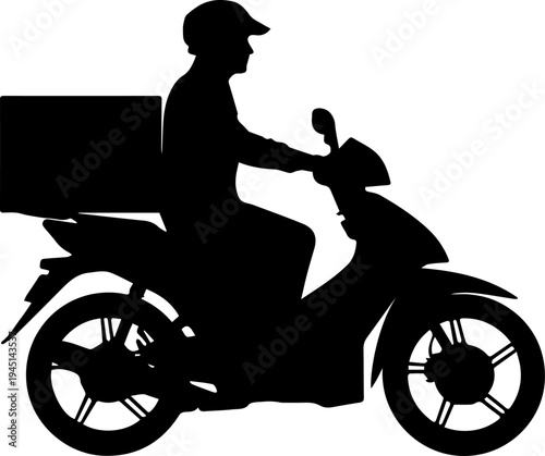 Delivery Driver Riding Scooter Silhouette