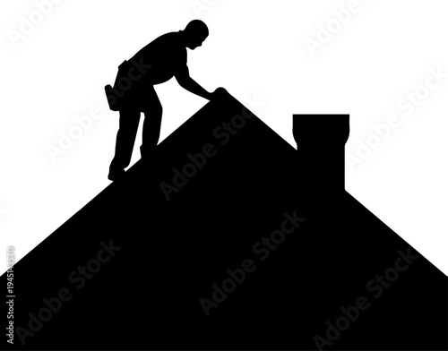 Roofer Repairing Roof on House Silhouette