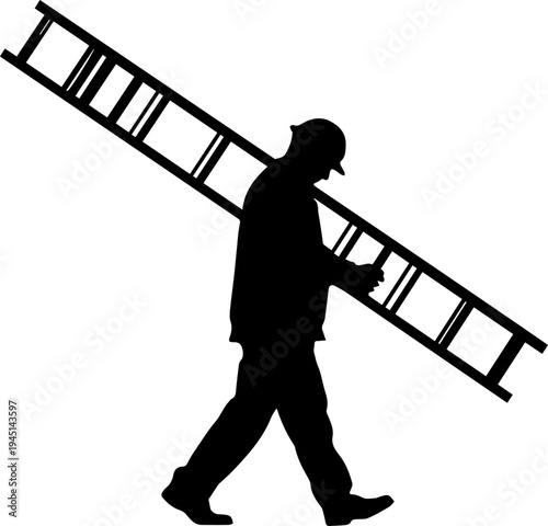 Construction Worker Carrying Ladder Silhouette