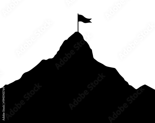 Mountain Peak with Flag on Summit Silhouette