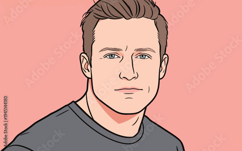 A young man stands facing the viewer with a calm expression in a simple setting that uses a light color backdrop.