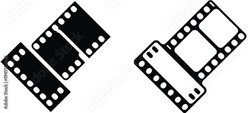 Two black and white film strips with perforations on the sides isolated on white background, Vector, illustration