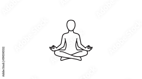 Silhouette Person Meditating in Lotus Pose with Gyan Mudra Minimalist Line Art Isolated on White