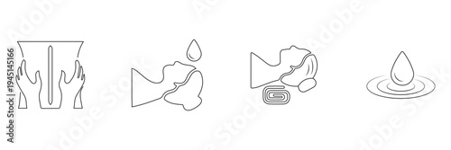 Ayurveda hygiene cleansing handwash facial towel water droplet ripple wellness healing therapy balance nature icon vector illustration.