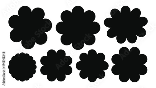 A collection of nine black snowflakes with intricate patterns and shapes. isolated on white background, Vector, illustration