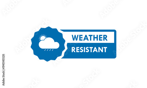 Professional weather resistant seal featuring cloud, sun, and rain icons. Minimalist circular stamp design for outdoor durability, protection, and climate proof material labeling.