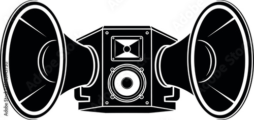 Vintage stereo speaker system with dual horns and central control panel