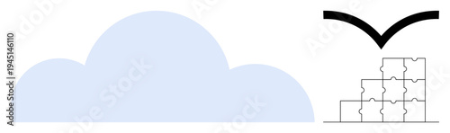 Cloud computing concept. Cloud connects to data puzzle system emphasizing digital integration. Cloud computing supports data management and scalability. Useful for technology, data storage, SaaS