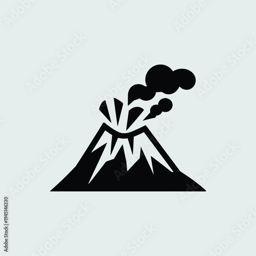 Black and white illustration of a volcano erupting with smoke and lava. isolated on white background, Vector, illustration