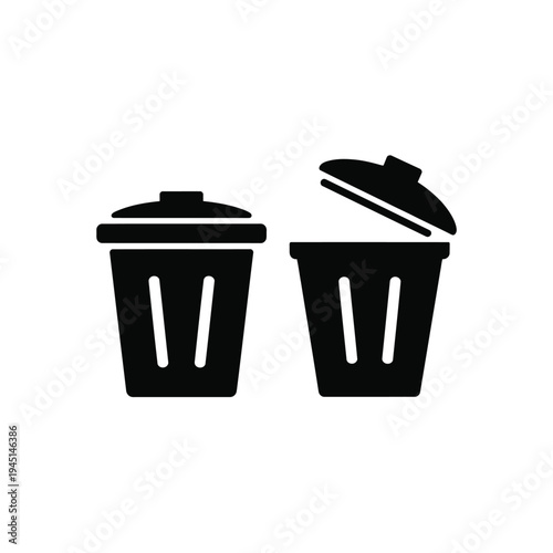 Two trash cans with lids, one upright and one tipped over, illustrating waste management. isolated on white background, Vector, illustration