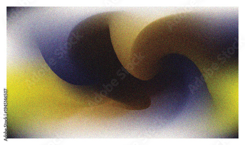 The swirling abstract design features curved shapes in a vibrant mix of yellow, blue, and brown hues in a digital art piece.