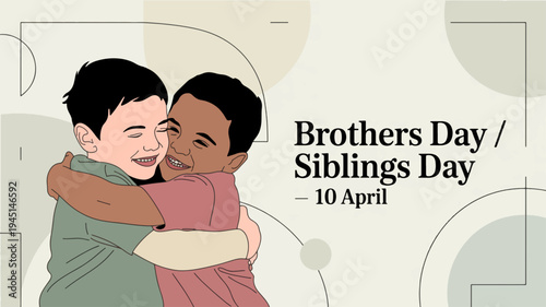 Two brothers hugging siblings day brothers day april 10 family love sibling bond happy smiling illustration