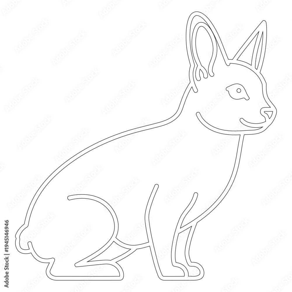Obraz premium Black line of a sitting rabbit on white background black lines animal