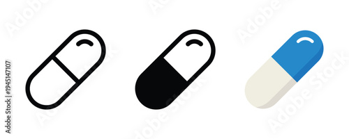 Capsule pill medicine icon set, pharmaceutical drug tablet symbol for healthcare, Pharmacy and medical treatment vector sign